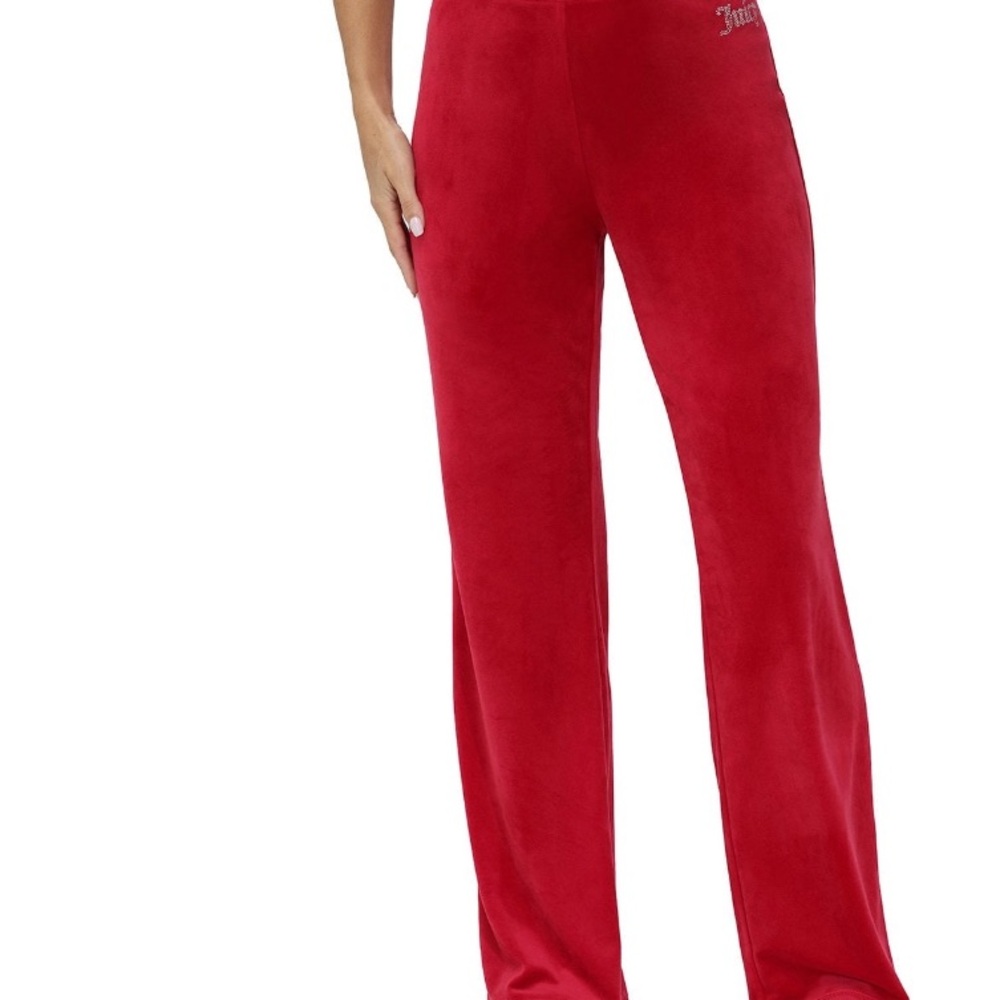 BN Juicy Couture Red Velour pants size #L (embellished JUICY)on left side - Picture 1 of 5